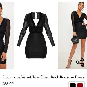 black lace velvet trim open back bodycon dress mini in weighted fall designed xmas-party Glamrae Plus Size Navy Size:Medium ( 4-6)